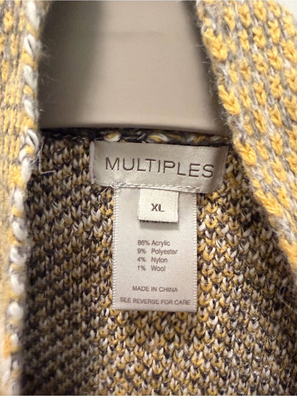 Sweater Cardigan Multiples Open Front Plaid Gray - Picture 3 of 4